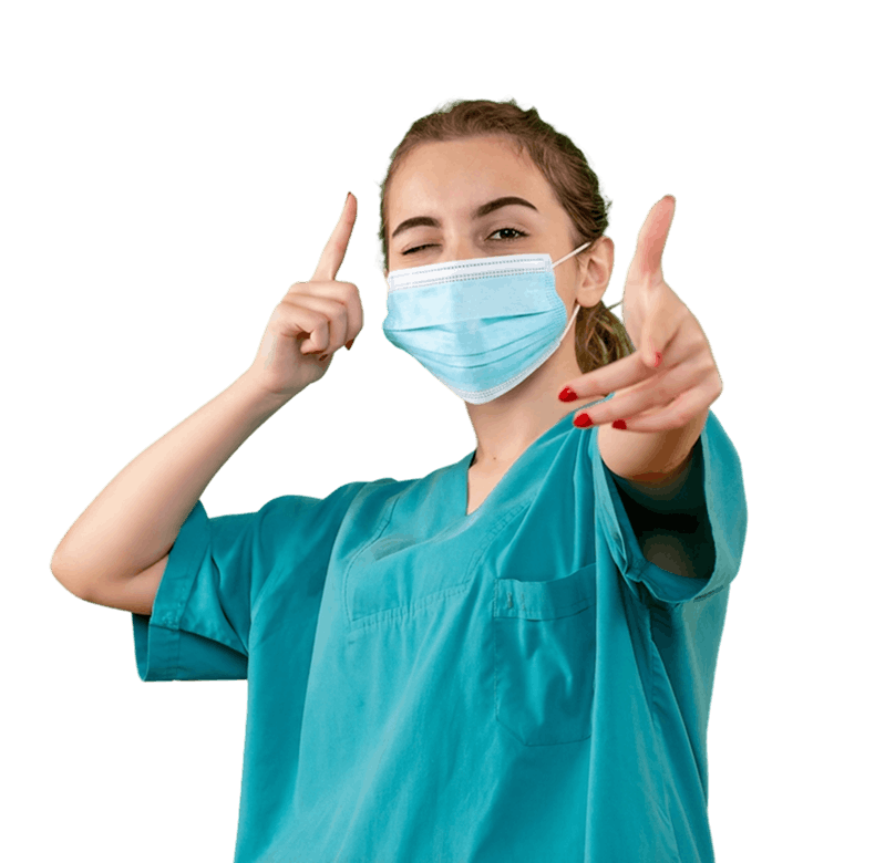 Medizinisches Fachpersonal zeigt Daumen hoch – hohe Vergütung in der Zeitarbeit bis 7000 Euro