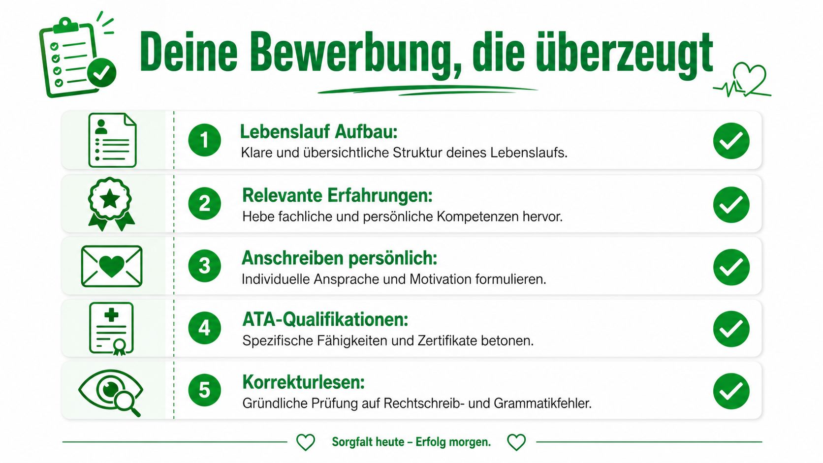 Infografik mit fünf Tipps für eine überzeugende Bewerbung als Anästhesietechnischer Assistent für mehr beruflichen Erfolg.