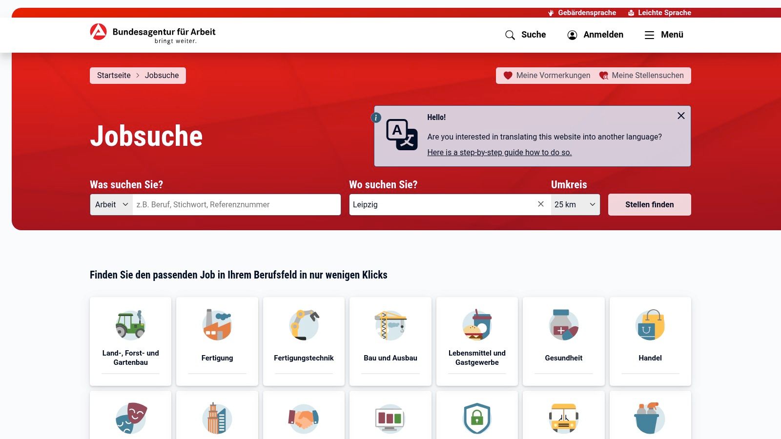 Jobsuche der Bundesagentur für Arbeit