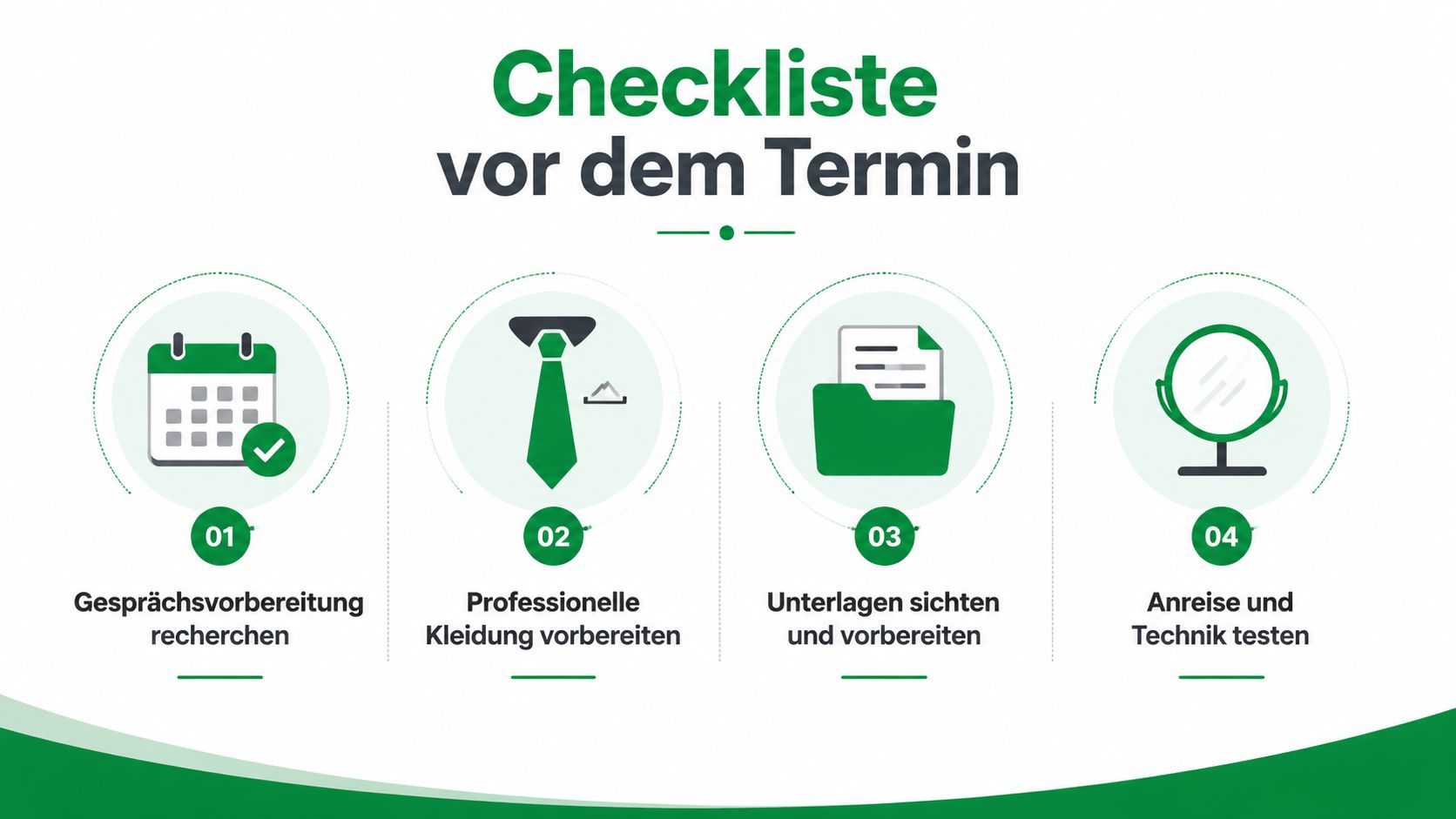 Eine Checkliste in vier Schritten zur optimalen Vorbereitung auf ein wichtiges Gespräch oder ein Vorstellungsgespräch.