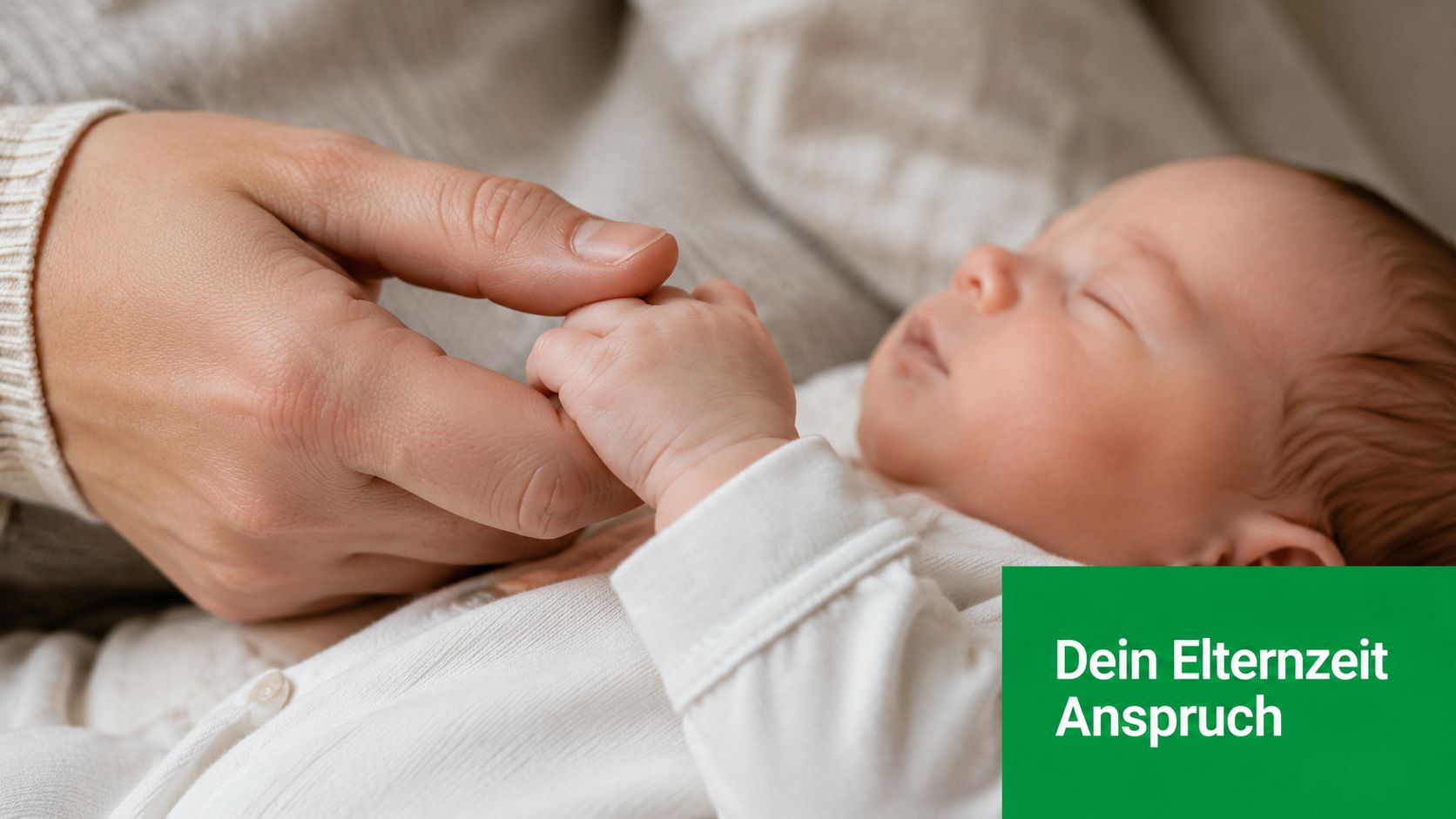 Ein Erwachsener hält sanft die winzige Hand eines schlafenden Babys in einer liebevollen und schützenden Geste.