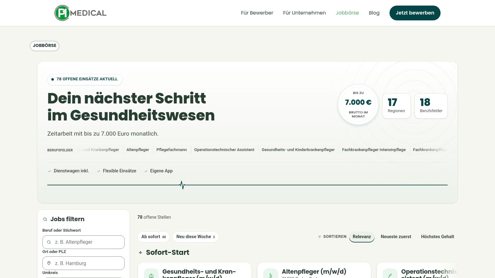 Jobbörse von P1-Medical für medizinische Zeitarbeit